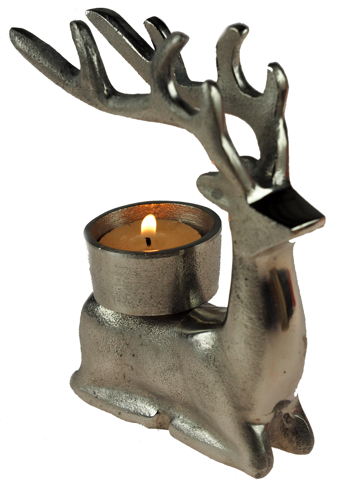 Silver Sitting Christmas Reindeer Tea Light Candle Holder Ornament