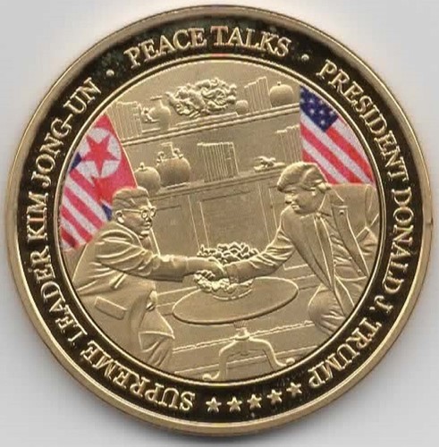 Donald Trump Gold Kim Jong Un Coin Summit Meeting USA Nukes Americana Singapore - Picture 5 of 12