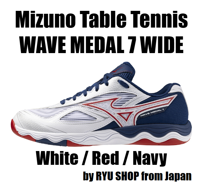 Mizuno Table Tennis Shoes WAVE MEDAL 7 WIDE 81GA241501 White / Red / Navy
