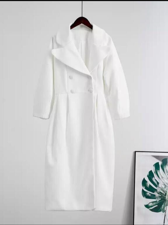 Women's White Woolen Coat Elegant Winter Coat Double Women's White Woolen Coat Elegant Winter Coat Double