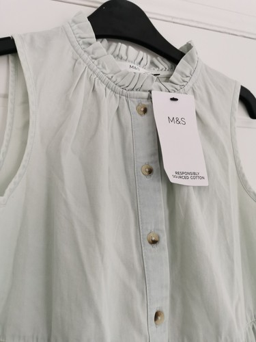 M&S Mädchen reine Baumwolle Denim Stufenkleid, Alter 9-10, hellblau - Bild 4 von 8