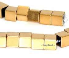 4MM GOLD HEMATITE GEMSTONE GOLD PERFECT SQUARE CUBE 4MM LOOSE BEADS 15.5"