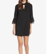 Everly Black Lace Bell Sleeve Keyhole Shift Dress Sz Small OR Medium - NWT