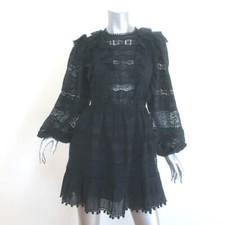 Ulla Johnson Jolie Ruffled Lace-Trimmed Mini Dress Black Cotton-Blend Size 2