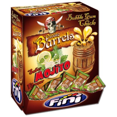 (12,15 /1kg) Fini Piratenfass Mojito Kaugummi, Pirate Barrels Gum 200 Stk