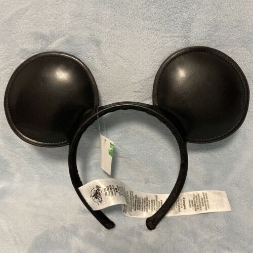 Disney Park authentic w/tag Mickey Mouse Solid Black Faux Leather Ear Headband - Picture 1 of 3