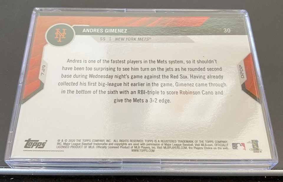 Andres Gimenez - 2020 MLB TOPPS NOW Card 30 - Print Run: 926 New York Mets MINT - Image 2 of 2