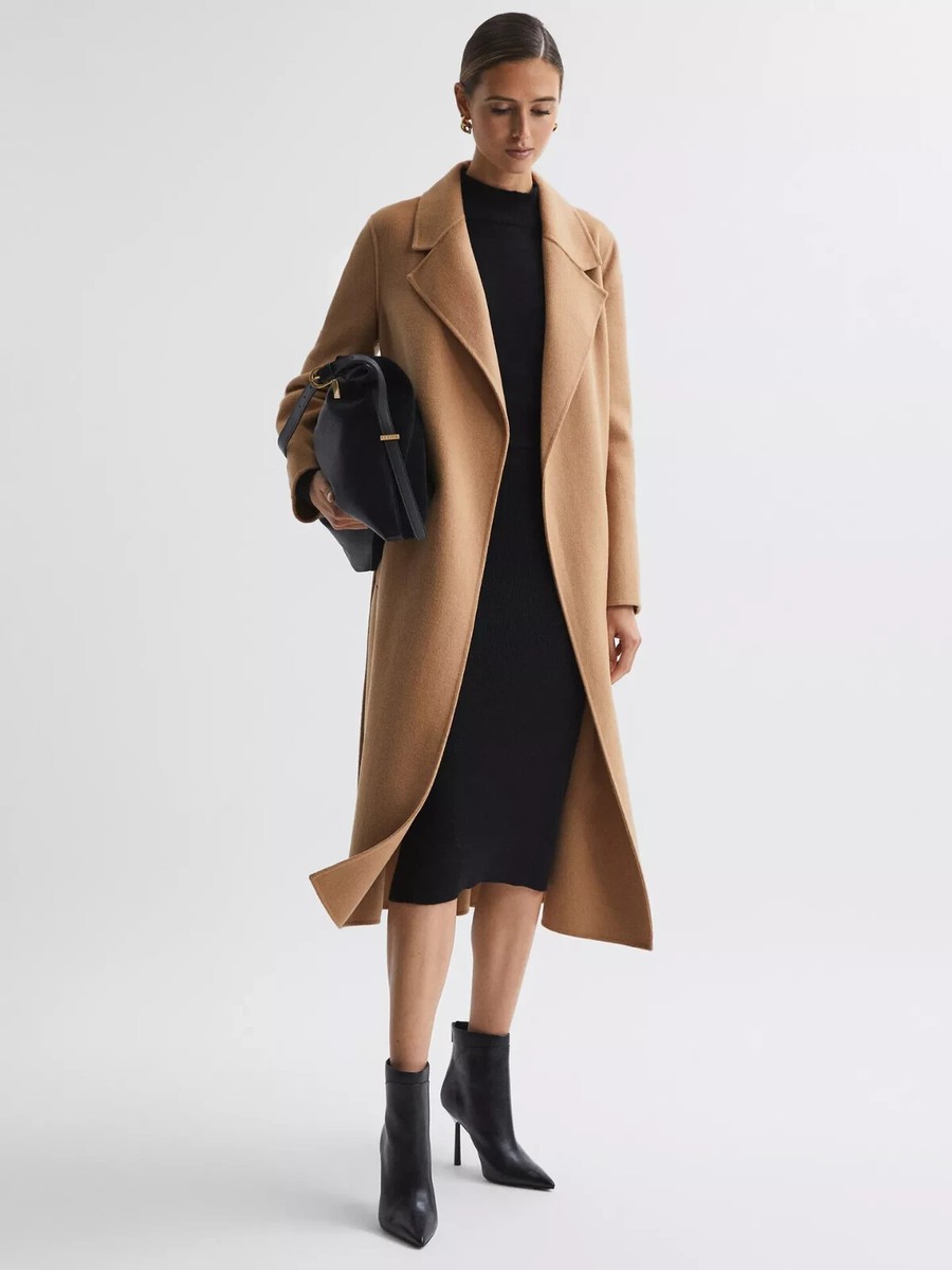 REISS Emile Long Belted Trench Coat Jacket in Camel UK - Main Image