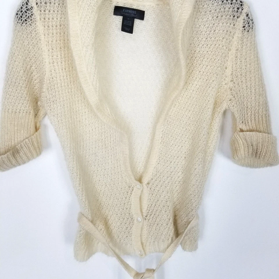 Suéter Express Mujer Lana Mohair Ligero Talla M Marfil Cárdigan Y2K Transparente Cinturón Foto 4 de 4