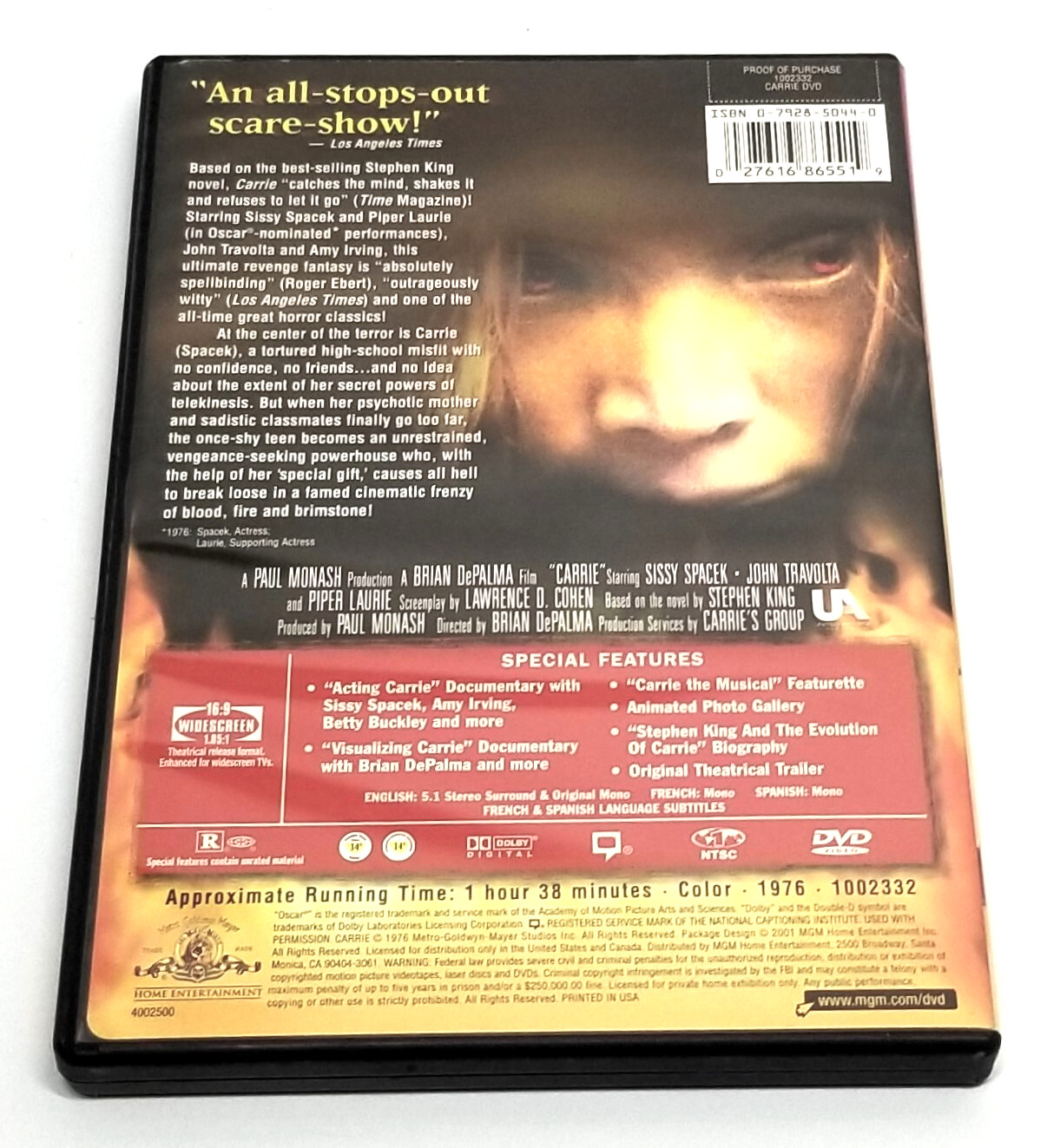 Carrie Special Edition DVD 2007 Lenticular Slipcover Canadian