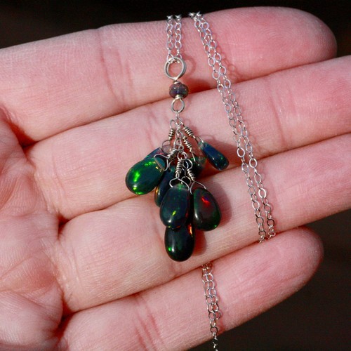 Natural Black Opal Pendant Solid 14K White Gold 585 October Birthstone - Picture 4 of 12