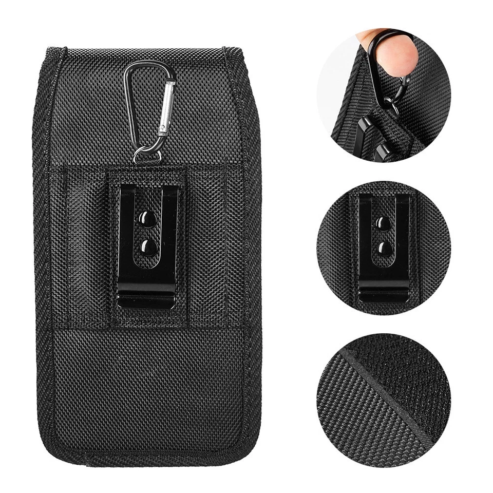Vertical Black Nylon Holster Phone Carry Pouch For iPhone 16 Plus / 16 Pro Max - Image 4 of 4