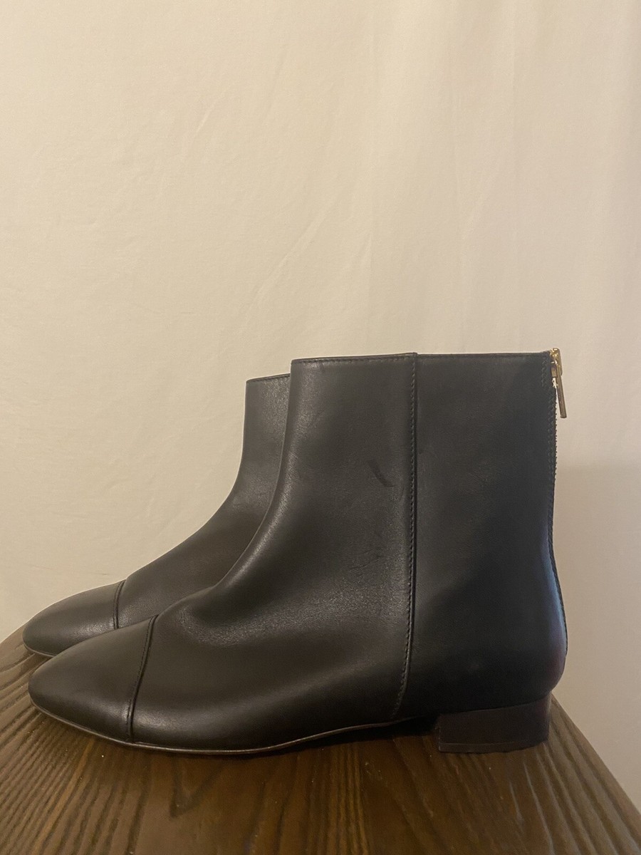 Cap Toe Ankle Boots Black Leather Size
