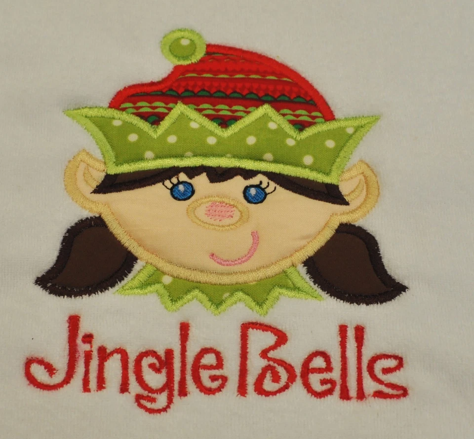 Bordado y Aplicado Vacaciones Navidad Niña Elfo en un paño de eructo de bebé de felpa Foto 2 de 2