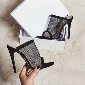 Sexy Women Hollow-Out Slip On Peep Toe Mesh Sandals Up High Heel Stiletto Shoes