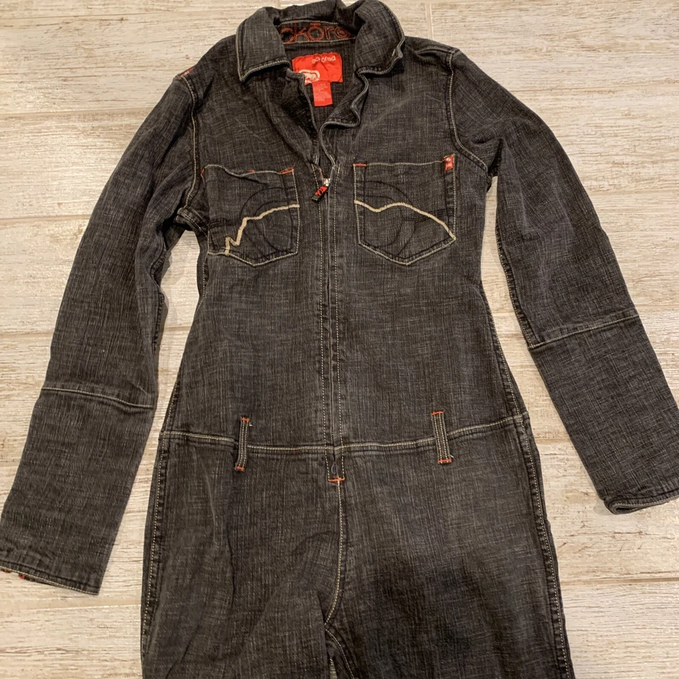 Ecko красный джинсовой ткани полный длинным рукавом комбинезон молнии красный стежок Sz большой - Изображение 2 из 4