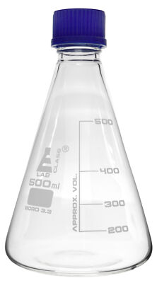 500ml Erlenmeyer Conical Flask with Teflon Lined Screw Cap, Borosilicate Glass