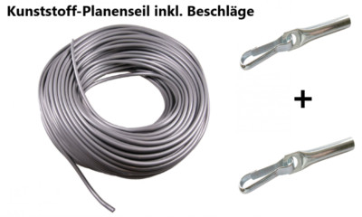 Planenseil Kunststoff SILBER 8mm inkl. 2 Seilenverschluss u. Simplex-haken