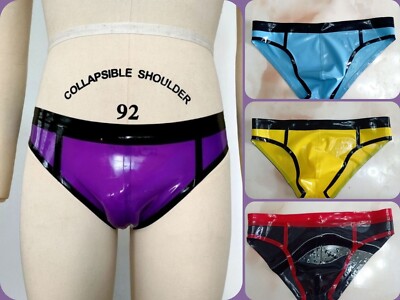 US Men's Latex Rubber Tight fitting Shorts Bulge Enhanced Briefs Underwear BDSM