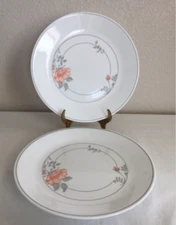 2 Pc Set Corelle Dinner Plates Gray Band Peach Floral Pattern 10 1/4"