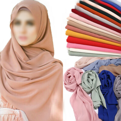 Women's Crinkle Chiffon Hijab Scarf Muslim Solid Colors Shawls and Wraps Scarves