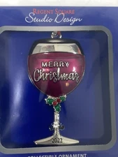 REGENT SQUARE STUDIO DESIGN Merry Christmas 2022 Ornament NIB RED WINE IN GLASS