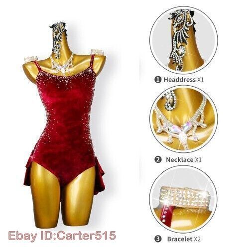 Red Velvet Latin Dance Dress Short Skirt Ballroom Costume Professional Cha-Cha image 7