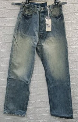 New MNML Ultra Baggy Button Fly Adjustable Waist Jean Blue Size 31