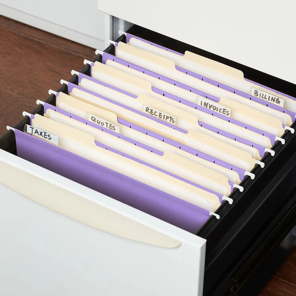 Paquete de 25 carpetas de archivo colgantes moradas duraderas tamaño letra con pestañas Foto 4 de 4