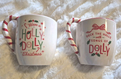 NWT Dolly Parton DG DECK THE HALLS  HOLLY DOLLY Christmas Mug CANDY CANE Handle
