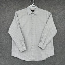 Tasso Elba Dress Shirt Mens 17.5 34/35 Gray Check Long Sleeve Cotton Non-Iron