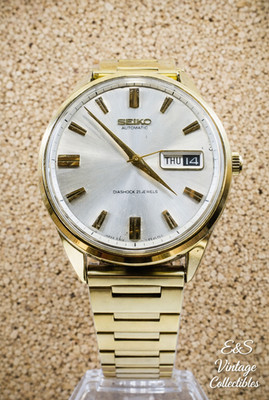 Seiko Automatic 21J Gold Vintage Watch with Box Day Date 36mm Works Excellent