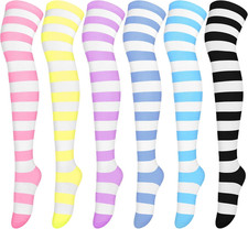 6 Pairs Thigh High Socks Extra Long Over Knee Striped Leg Warmers Women