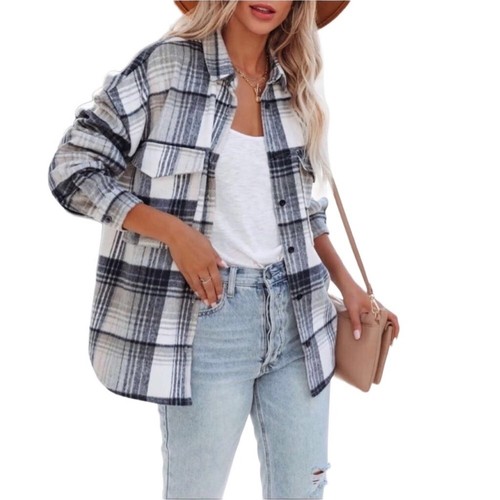 VICI kariertes Wollmischung Shacket Damen Gr. S blau Oversized Grunge Cowgirl Gorpcore - Bild 15 von 15