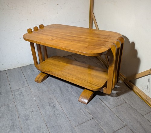 Antique 1930s Art Deco Streamline Moderne Waterfall Blonde Wood Coffee Table B33