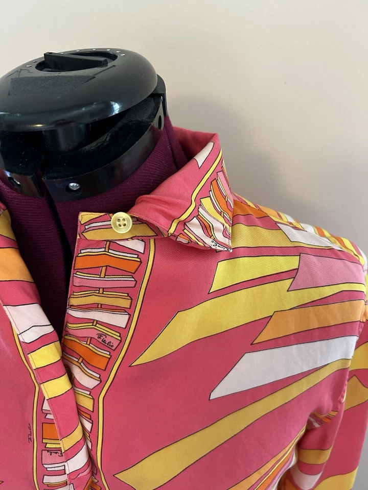 1960-е Pucci шелковая рубашка сделано в Италии винтажный размер 12 современный 2-4 - Изображение 3 из 4