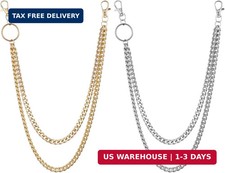 2 Pcs Double Layer Pants Wallet Chain For Men Women, Silver Gold Jean Chains Wit