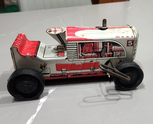 Vtg 1950s Louis MARX Tin Litho CLIMBING TRACTOR No. 5 Dozer Wind-up Toy - Works