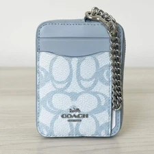 Coach Zip Card Case CBL78 Blue Sketch Signature Canvas ID Wallet ORGPKG