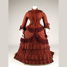 1879s Victorian Vintage Bustle Walking Day Dressses Historical Traditional Gowns