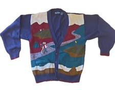 Vtg Par Four Golf Cardigan Sweater Men  s Large Grandpa Knit Cottagecore Graphic