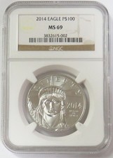 2014 PLATINUM $100 AMERICAN EAGLE 1oz NGC MINT STATE 69 3300.00 per troy oz