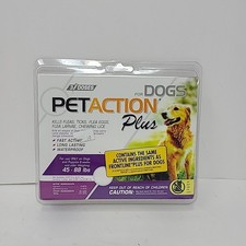 NEW PET action Plus FOR DOGS 45-88LBS FLEA, TICK, LICE 3 APPLICATION BOX