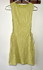 Yellow Textured Bodycon Mini Dress Round Neck Side Lace-Up Sleeveless Size Small
