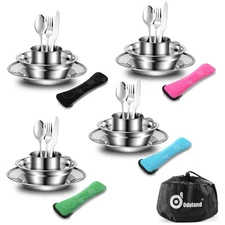 29pcs Stainless Steel Utensils Camping Tableware Kit with Bowls Plates Cups F...
