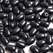 40pcs Black Opaque Czech Pressed Glass Oval Beads 8x5mm - GB894