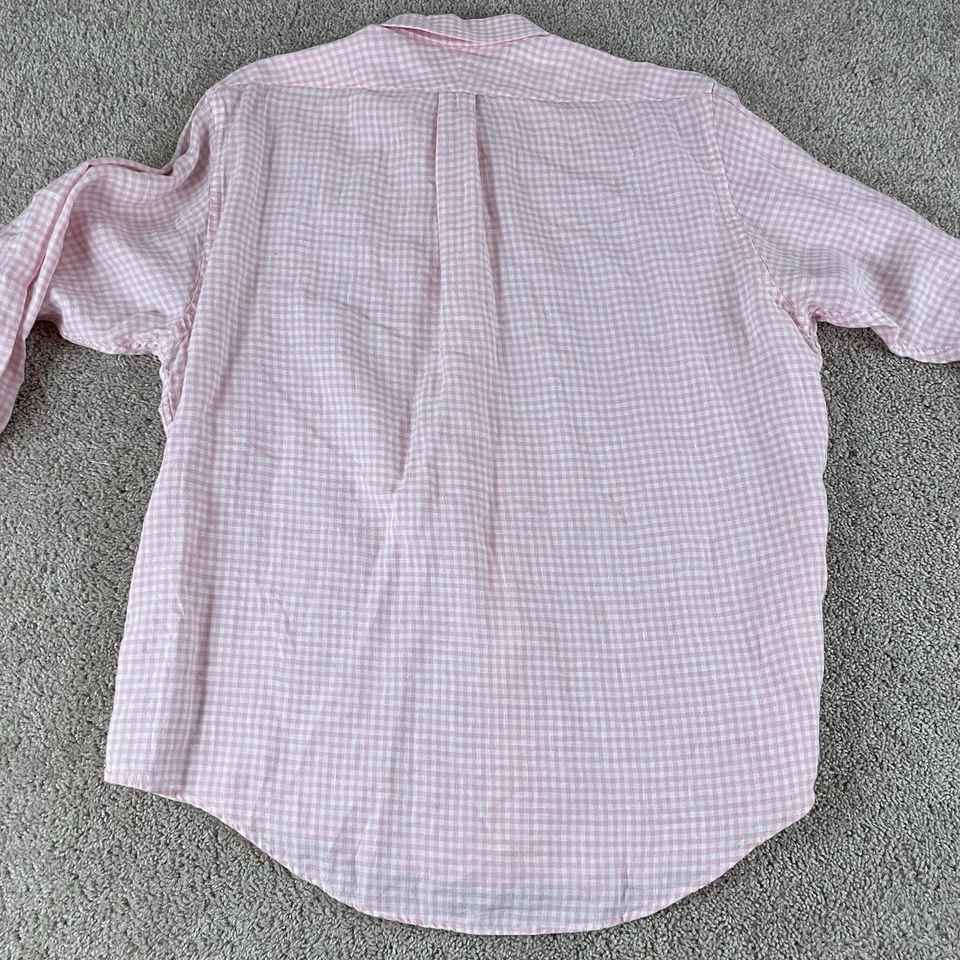 Lands End Baird McNutt Shirt Mens XL Irish Linen Pink Gingham Button Down T573 - Image 4 of 4