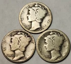 1919 P D S Mercury Dimes (3) Coin Lot, 90% Silver Coins, Great 4 Albums M-19AB19