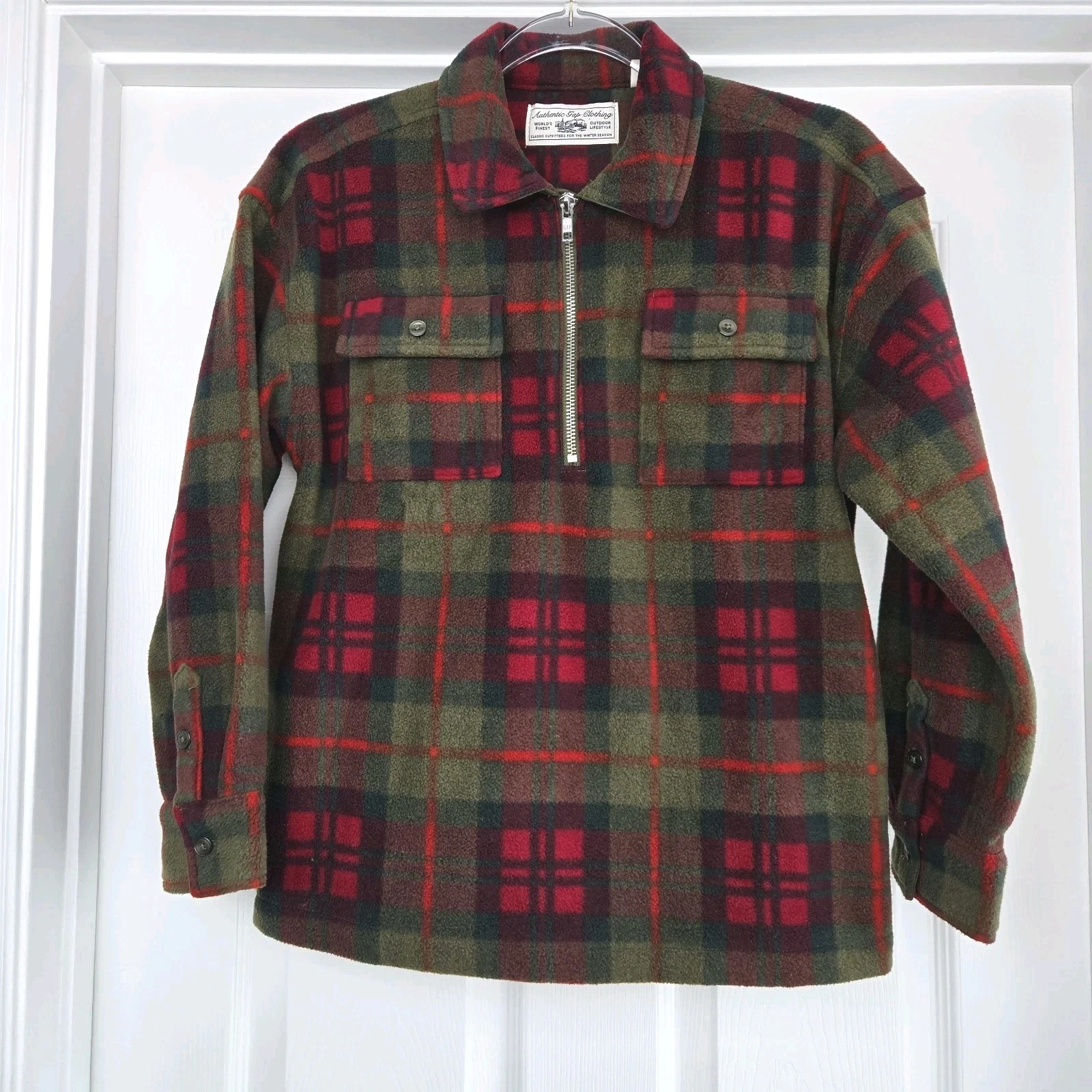 Gap Kids Cozy Half Zip Shirt Jacket Boys Size XL Red And Green Plaid Shacket