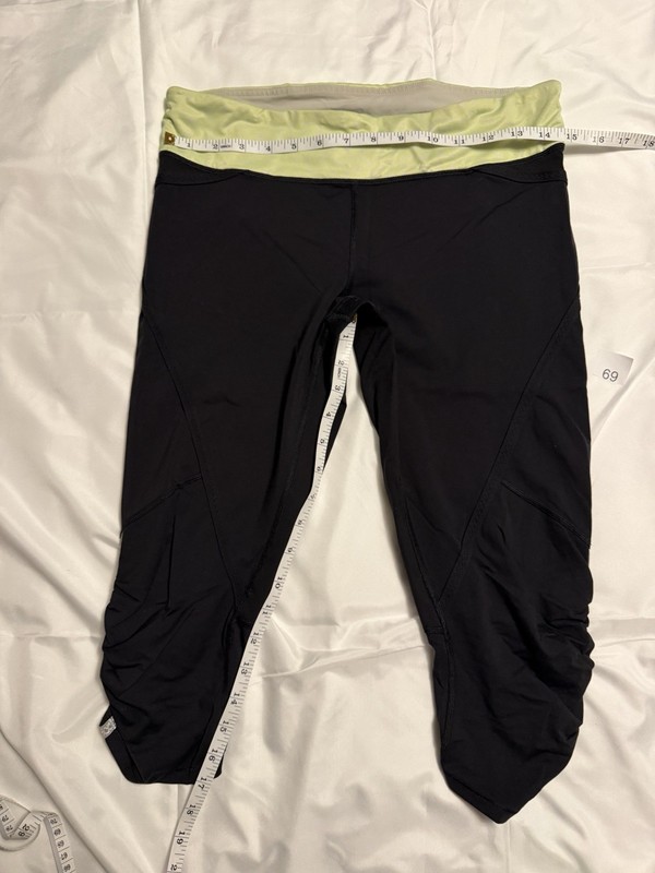 lululemon athletica Women's Capri Leggings 8 Black/Green Stretch Zip Pocket Logo